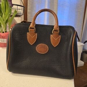 Vintage Dooney & Bourke Navy Blue Pebbled Leather British Brown Satchel Purse